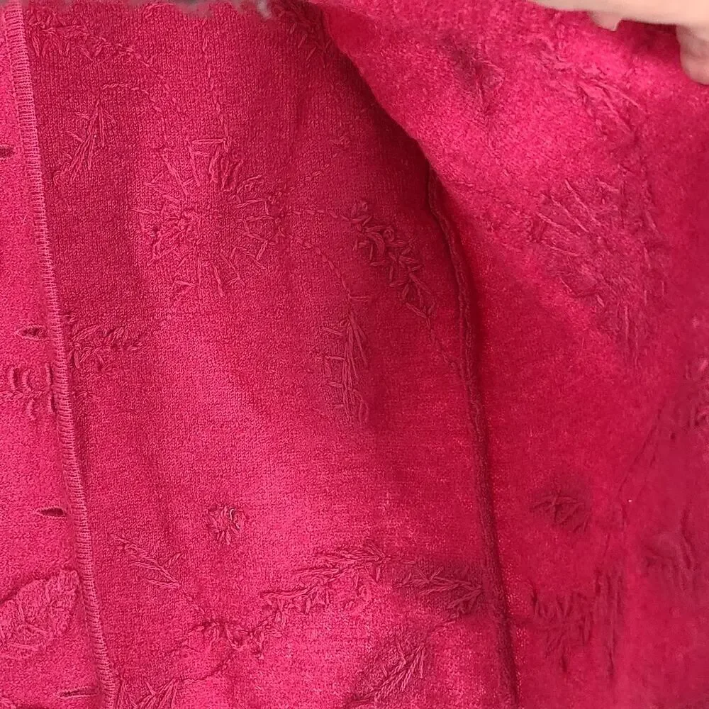 Talbots Petite wool cardigan womens SP Pink Boiled wool floral appliqué Button